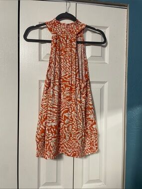 Orange & White Printed Halter Shirt